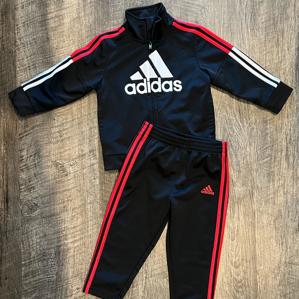 Adidas Black and Red Tracksuit